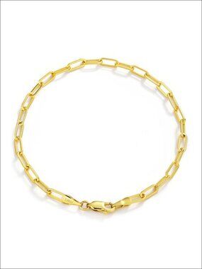 14K Gold Filled Paperclip Chain Bracelet Rectangular Link Lobster Clasp